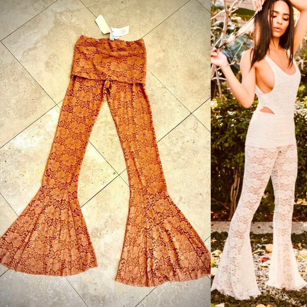 NWT We Are HAH by Free People Copper lace bellbottoms with a skirt. Med - Picture 3 of 14